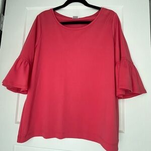 EUC Chico's Vibrant Coral Pink Bell Sleeve Blouse, Size‎ 2, Large